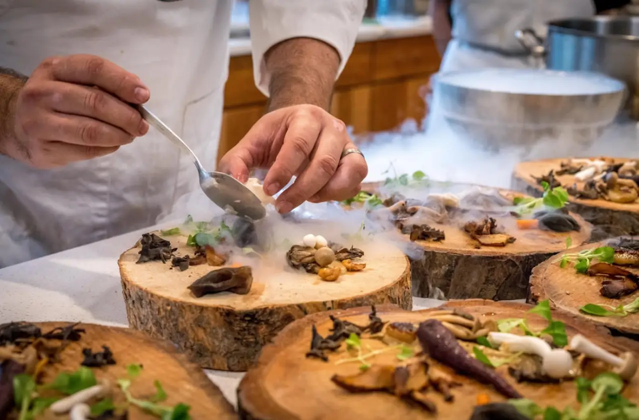 Chef plating food